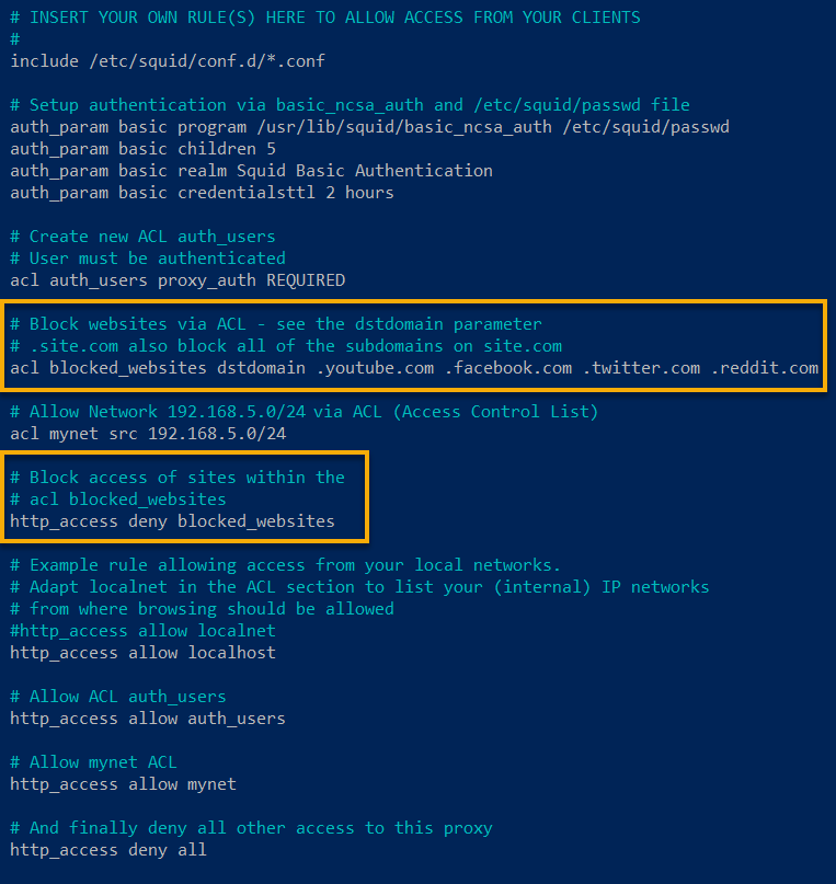Blocking websites with Squid via ACL (Access Control List)