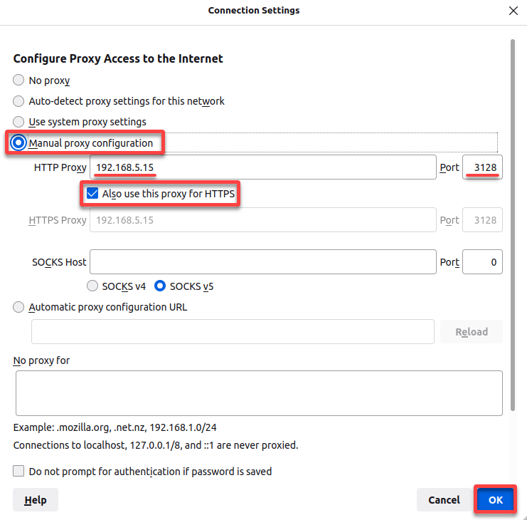Adding Squid proxy to Firefox